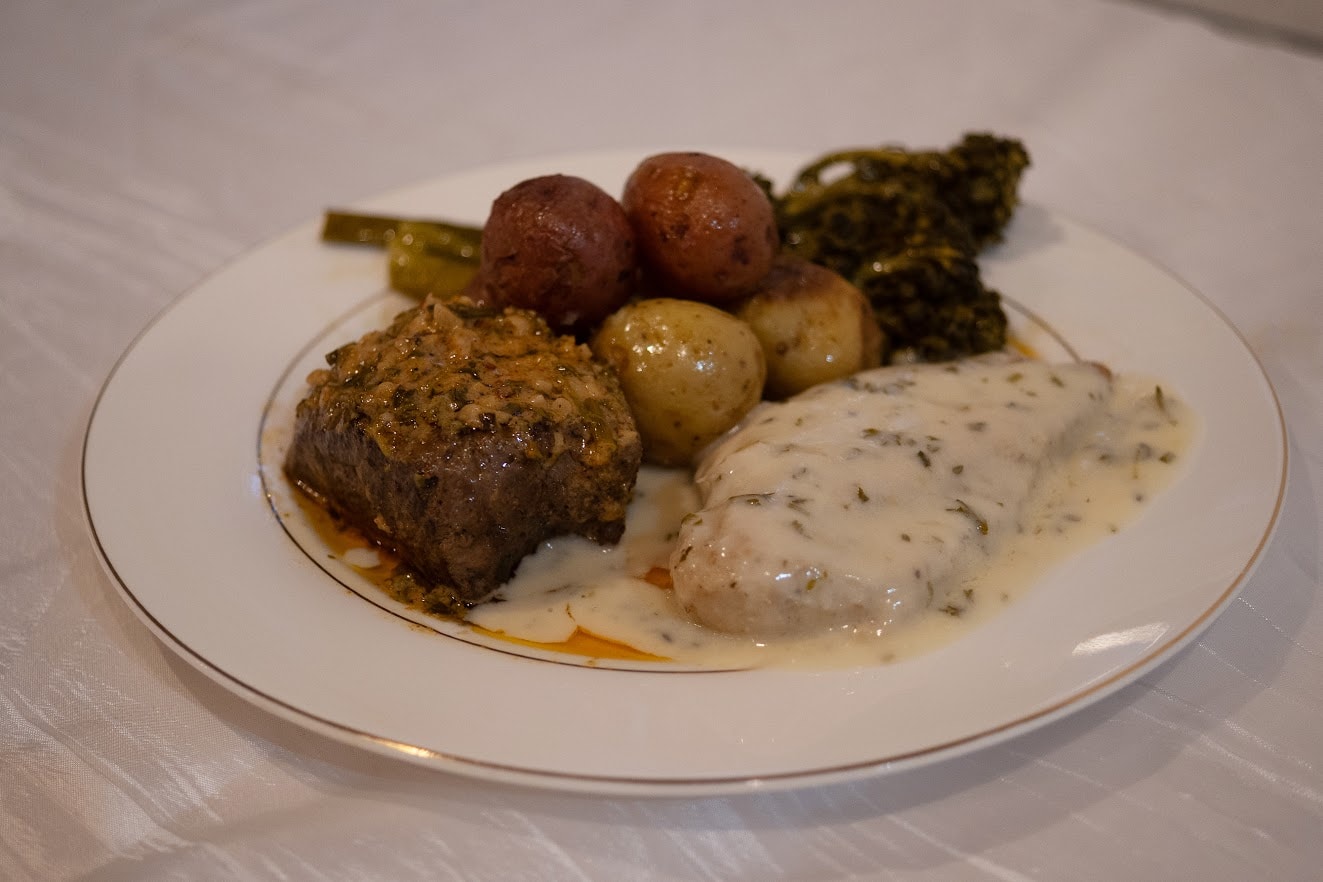 Plated dinner served at First Date After the Ring event at Willow Sky Ranch near Fredericksburg TX